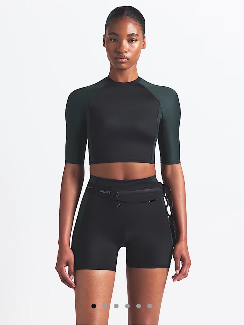 NWT Nike SKIMS Shine Women’s Padded 1/2- Sleeve Crop Top in Obsidian/Dark Teal